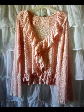 Wild Fable Dusty Rose Lace Ruffle Front Blouse